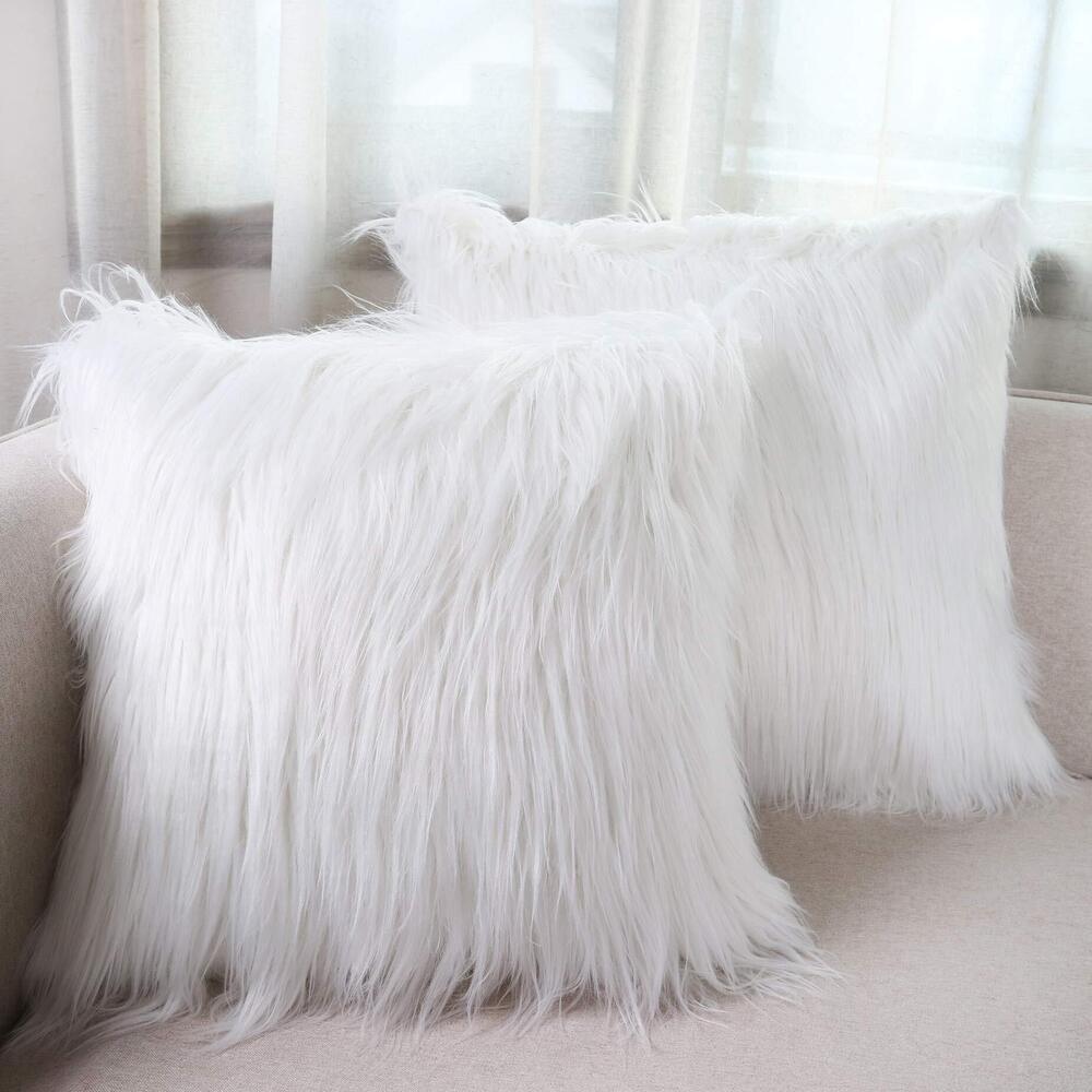 7059 Faux Fur Throw Pillow Covers 18x18 Inch Home Decor Luxury Long Fur